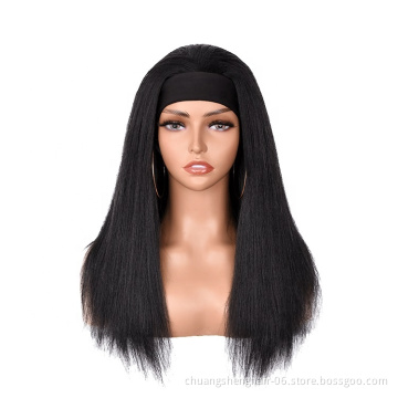 Whose cheap straight headband wig for black women machine made high quality long straingt synthetic fiber toupee